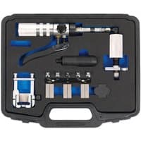"Sealey PFT15 hydraulic brake pipe flaring tool in black case with silver components and blue foam inserts"