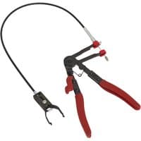 Sealey Remote Action Button Clip Pliers with red handles, black jaws, and flexible cable attachment.