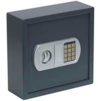 Black Sealey electronic cabinet with keypad and silver dial, designed to hold 25 keys securely.