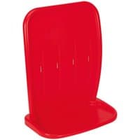 Red Sealey double fire extinguisher stand with curved back and flat base for stability.