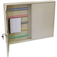 Beige Sealey key cabinet with 200 key capacity, wide design, color-coded key rails, and lockable door with keys.