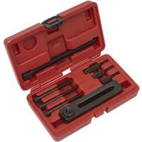 Red Sealey SMC30 crankcase separator kit with black metal components in a molded plastic case.