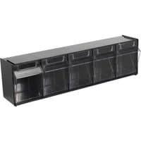 Black Sealey stackable cabinet with five clear, pull-out storage bins in a horizontal row.