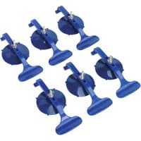 Blue Sealey suction clamp set with six clamps, each featuring a round suction base and T-shaped handle.