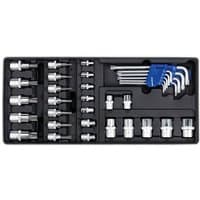 Black Sealey TBT08 set with 35 TRX-Star* key sockets and bits, organized in a molded tray.