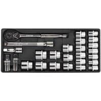 Sealey TBT21 26 Piece 1/2'' Drive Metric Socket Set in black case with chrome sockets and ratchet wrench.