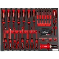 Sealey TBTP04 tool tray with 72-piece red and black screwdriver set, including various sizes and precision tips.