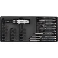 Black Sealey tool tray with 25-piece punch and impact driver set, featuring silver and black tools neatly arranged.