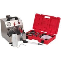 Sealey VS0207 Brake & Clutch Pressure Bleeder Kit 12V with silver unit, pressure gauge, and red accessory case.