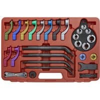 Red Sealey tool kit with 27 multicolored disconnection tools for fuel and air conditioning systems.