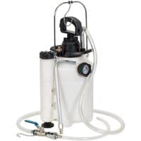 Sealey VS70096 5L transmission oil filling system with white tank, black handle, clear hose, and pressure gauge.