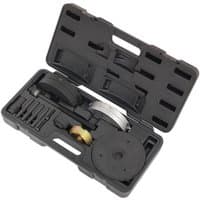 Sealey VS7030 wheel bearing kit in black case with various metal components and tools for installation and removal.