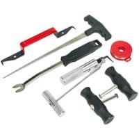 Sealey WK3 Windscreen Removal Tool Kit, 7-piece set with red handle, T-handle, wire reel, and various metal tools.