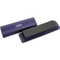 Purple Draper sharpening stone with matching grooved box, rectangular shape, compact design.