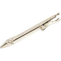 Extra-long silver locking pliers, 375mm, with adjustable screw and curved jaws by Siegen.