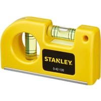 Yellow Stanley 87mm magnetic pocket level with circular cutout and horizontal bubble vial.