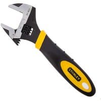 Black and yellow Stanley adjustable wrench with 25mm jaw and ergonomic grip.