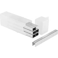 Stanley 12mm heavy-duty staples, silver metallic finish, in a clear plastic box with removable lid.