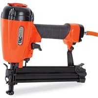 Orange and black Tacwise D9040V air stapler with ergonomic grip, narrow crown design, and rear exhaust.