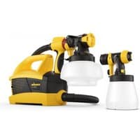 Yellow and black Wagner Universal Sprayer W 690 FLEXiO with two spray attachments and flexible hose.