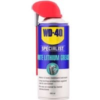 WD-40 Specialist can with blue label, red cap, and yellow logo for white lithium grease, 400ml size.