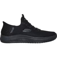 Black Skechers Slip-Ins Work Summits SR-Enslee trainers with mesh upper and slip-on design.