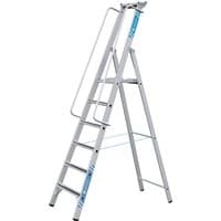 ZARGES ladder with six steps, silver, dual handrails, self-assembly, blue accents, sturdy aluminum construction