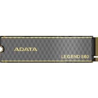 ADATA LEGEND 860 SSD, 500 GB, M.2 PCIe 4.0, gray with gold accents, checkered pattern, compact design.