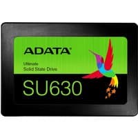 Black ADATA SU630 SSD with green label, colorful hummingbird graphic, and bold SU630 text.