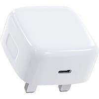 White AdvancedAccessories 18W USB-C PD charger with compact square design and foldable plug.