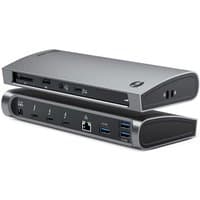 Black ALOGIC TB4D3TB Thunderbolt 4 dock with multiple USB ports, Ethernet, and audio jacks, sleek rectangular design.