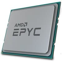 AMD EPYC 7713 processor with silver casing, black logo, and green circuit board edges.
