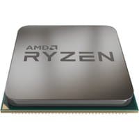 AMD Ryzen 3 3200G processor, silver casing with engraved logo, square shape, visible gold pins underneath.