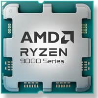 AMD Ryzen 7 9850X3D processor with silver casing, black text, and visible gold contact points on a teal base.