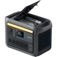 Black Anker SOLIX C800 Plus power station with LCD display, multiple outlets, and open top compartment.