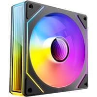 Black Antec computer cooling fan, 12 cm, with vibrant RGB lighting and sleek square frame design.