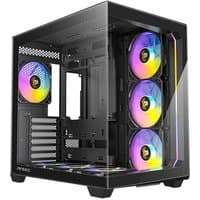Black Antec C5 Midi Tower with tempered glass panels and RGB fans on front and side.