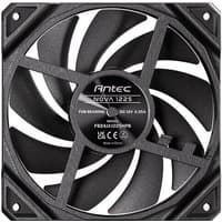 Black Antec Nova 12 cm computer case fan with nine curved blades and central Antec logo.