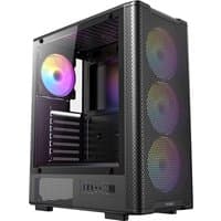 Black Antec VX-310 ARGB Midi Tower with tempered glass side panel and three front RGB fans.