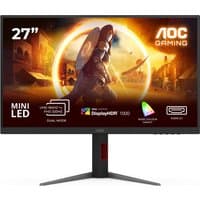 AOC G4 U27G4XM 27" 4K Ultra HD gaming monitor with thin bezels, black stand, and vibrant fantasy game scene on screen.