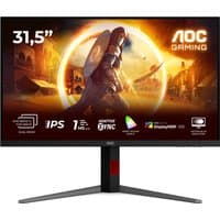 AOC U32G4U 31.5" UHD gaming monitor, slim bezel, red accents, dual mode 160Hz UHD, 320Hz FHD, vibrant display.