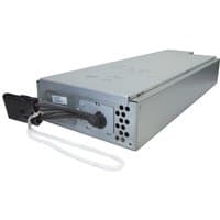 Rectangular APC battery cartridge APCRBC117 with metal casing, black connectors, and ventilation holes.