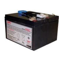 Black APC Battery Replacement Cartridge APCRBC142 with white label and red text, featuring blue and white connectors.