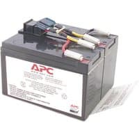 APC Battery Replacement Cartridge RBC48 with black casing, red and yellow wires, and white labels.