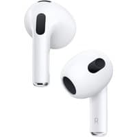 White Apple AirPods 3rd generation with short stems and black in-ear sensors.