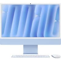 Blue Apple iMac 24-inch with Retina 4.5K display, slim design, matching keyboard and mouse.