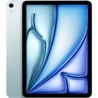 Blue Apple iPad 11-inch Air with Wi-Fi + Cellular, 256GB storage, sleek design, and thin bezels.