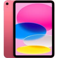 Pink Apple iPad 11-inch Wi-Fi 128GB with sleek design, black bezel, and vibrant display showing colorful abstract shapes.