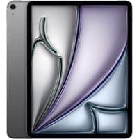 Space Grey Apple iPad 13-inch Air with slim bezel, Wi-Fi + Cellular, 128GB, featuring a vibrant display.
