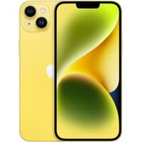 Yellow Apple iPhone 14 Plus, 512GB, dual rear cameras, edge-to-edge display, and sleek design.